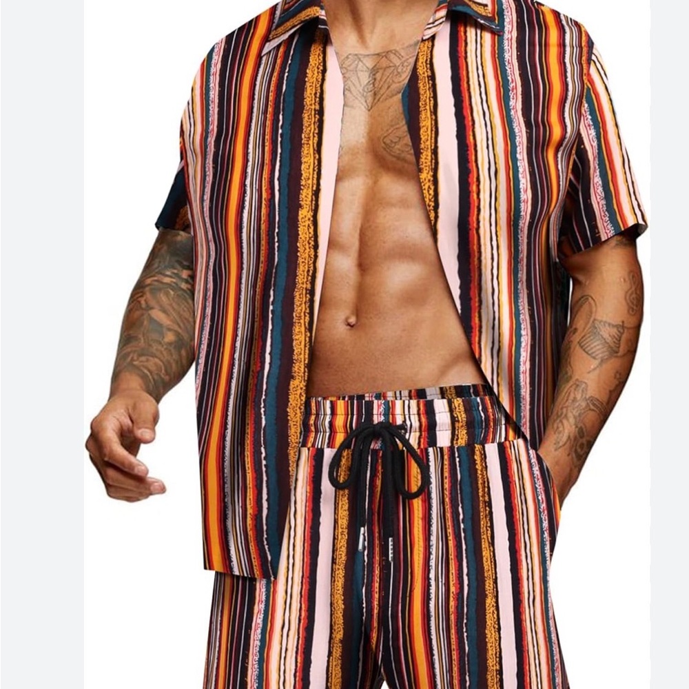 Coofandy Striped Multicolor Shirt and Shorts Set M.